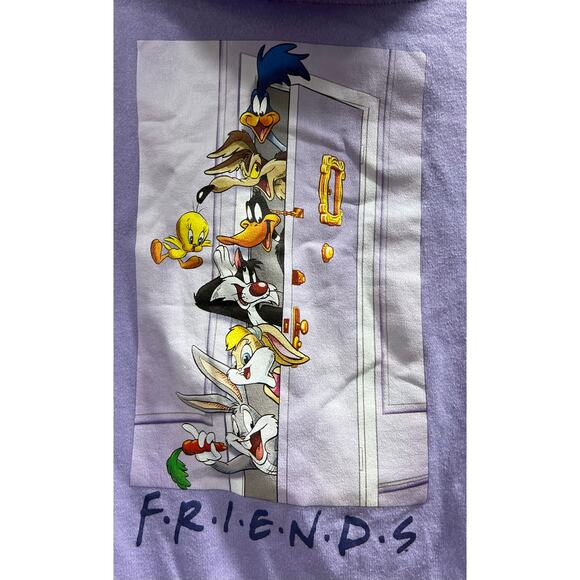 LOONEY TUNES bugs bunny tweety Sylvester lavender full zip hoodie sz L - Picture 6 of 6